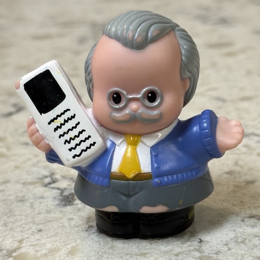 Fisher Price Little People Grandpa Dad Business Man Cell Phone Grey 2009 2011